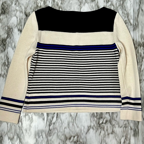 St John Sport Marie Gray Women’s Sz L Boatneck Striped Sweater Cream And Navy - Picture 6 of 11
